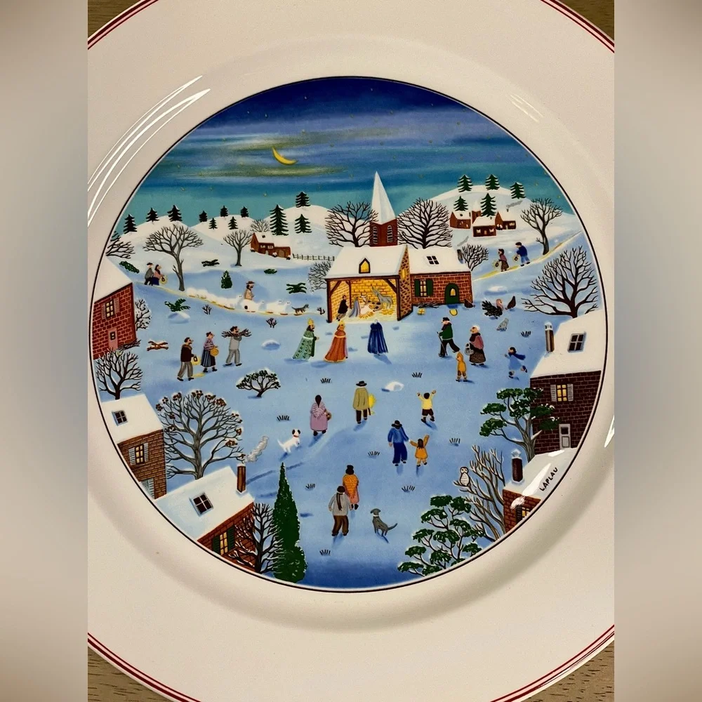 Villeroy & Boch Naif Christmas Snow Scene Charger Plate‎  Signed Laplau 12